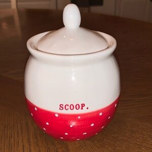 Rae Dunn Scoop. Polka Dot Red White Small Jar